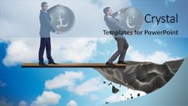  Presentation with currency financial concept macro - Beautiful theme featuring interdependency concept with two currencies backdrop and a  colored foreground