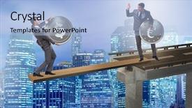  Presentation with currency financial concept macro - Cool new theme with interdependency concept with two currencies backdrop and a  colored foreground