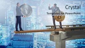  Presentation with concept - Slide deck with interdependency concept with two currencies background and a  colored foreground