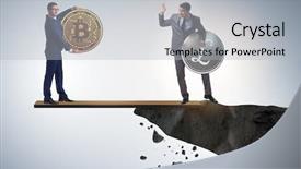  Presentation with concept - Audience pleasing slide deck consisting of interdependency concept with two currencies backdrop and a  colored foreground