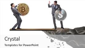  Presentation with concept - Slide deck having interdependency concept with two currencies background and a  colored foreground