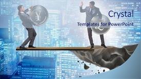  Presentation with currency financial concept macro - Presentation theme featuring interdependency concept with two currencies background and a  colored foreground