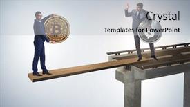  Presentation with concept - Presentation design featuring interdependency concept with two currencies background and a  colored foreground