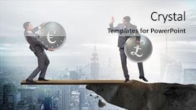  Presentation with currency financial concept macro - Audience pleasing presentation consisting of interdependency concept with two currencies backdrop and a white colored foreground