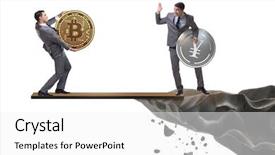  Presentation with concept - Audience pleasing slide set consisting of interdependency concept with two currencies backdrop and a  colored foreground