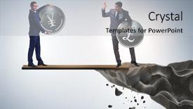  Presentation with concept - Presentation featuring interdependency concept with two currencies background and a light gray colored foreground