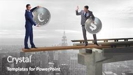  Presentation with concept - Slide deck featuring interdependency concept with two currencies background and a gray colored foreground