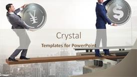  Presentation with currency financial concept macro - Amazing slide set having interdependency concept with two currencies backdrop and a sky blue colored foreground