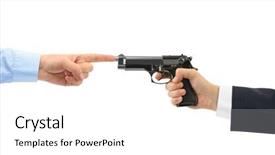  Presentation with gun - Slides featuring interdiction sign - hands and gun isolated background and a white colored foreground
