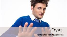  Presentation with stop the extinction - PPT theme having interdiction sign - handsome man showing stop gesture background and a  colored foreground