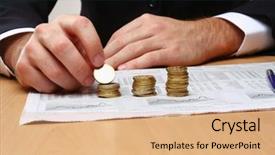  Presentation with gant chart - Presentation theme enhanced with interest rate - businessman allocating coins background and a coral colored foreground