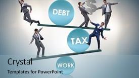  Presentation with tax - PPT theme featuring interest rate - businessman in debt and tax background and a light blue colored foreground