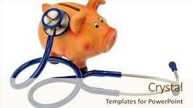  Presentation with piggy bank - Theme having interest rate - piggy bank and a stethoscope background and a cream colored foreground