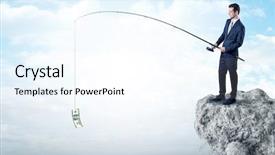  Presentation with cash - Slide deck featuring interest rate risk - elegant young businessman fishing cash background and a cool aqua colored foreground