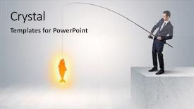  Presentation with fishing - Colorful slide deck enhanced with interest rate risk - young businessman fishing golden fish backdrop and a light gray colored foreground