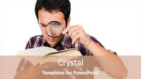  Presentation with child girl reading a book - Theme having interesting book with magnifying glass background and a coral colored foreground