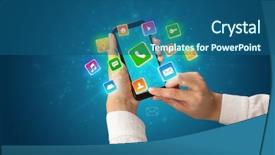  Presentation with smartphone - Audience pleasing presentation theme consisting of interface 3d - female hand using smartphone backdrop and a ocean colored foreground