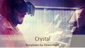  Presentation with retinal prosthetics interface - Audience pleasing slides consisting of interface against businessman wearing virtual backdrop and a  colored foreground