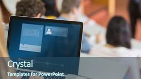  Presentation with lecture hall - Presentation theme enhanced with interface against female using laptop background and a ocean colored foreground