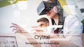  Presentation with augmented reality - Theme with interface against low angle view of executive enjoying augmented reality headset at creative office background and a lemonade colored foreground