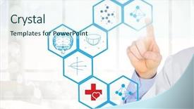  Presentation with interface - Cool new slide set with digitally generated image of doctor touching interface screen with medical icons backdrop and a cool aqua colored foreground