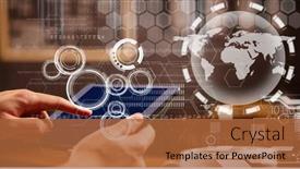  Presentation with information communication technology - Colorful presentation enhanced with interface-showing-globe-information backdrop and a red colored foreground