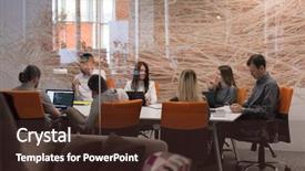  Presentation with blue and orange business people - Amazing slides having interior and using laptop computer backdrop and a tawny brown colored foreground