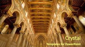  Presentation with interior design - Audience pleasing theme consisting of interior architecture design of church backdrop and a tawny brown colored foreground