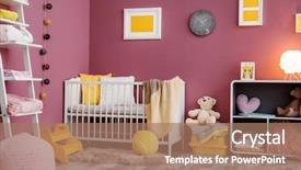  Presentation with kids room children smile - Presentation with children's room with crib background and a coral colored foreground