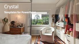  Presentation with interior - PPT layouts with interior comfortable bedroom with wardrobe background and a coral colored foreground