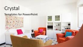  Presentation with room interior design - Presentation design featuring interior comfortable small apartment living background and a sky blue colored foreground