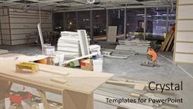  Presentation with construction materials - Colorful theme enhanced with interior construction site backdrop and a coral colored foreground