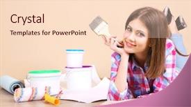  Presentation with internship medical equipment repair - Cool new PPT layouts with interior decoration - beautiful girl lying on floor backdrop and a  colored foreground