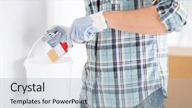  Presentation with home design - Slide set consisting of interior design and home renovation concept - man hands with paintbrush and paint pot background and a light blue colored foreground