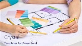  Presentation with design team - Presentation theme enhanced with interior-design-architecture-and-people background and a sky blue colored foreground