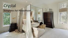  Presentation with curtains - PPT theme featuring interior design bedrrom - master bedroom in luxury home background and a light gray colored foreground