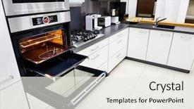  Presentation with kitchen design - Slides having interior design focu at oven background and a white colored foreground