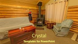  Presentation with interior cottage - PPT theme enhanced with interior design of a luxury living room in a small log cabin or cottage background and a tawny brown colored foreground