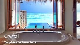  Presentation with luxury resort - Presentation design having interior design on beach resort background and a tawny brown colored foreground