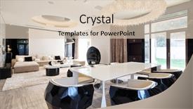  Presentation with room - Slide deck having interior design presntation - dinning room in the modern background and a  colored foreground