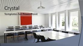  Presentation with conference table - Cool new slides with interior design presntation - empty meeting room and conference backdrop and a light gray colored foreground