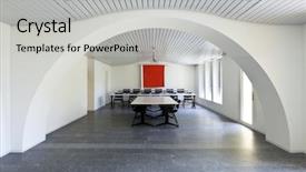  Presentation with conference table microphones - Amazing PPT layouts having interior design presntation - empty meeting room and conference backdrop and a light gray colored foreground