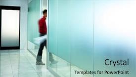  Presentation with interior design - Colorful presentation theme enhanced with interior design presntation - man and corridor backdrop and a light blue colored foreground