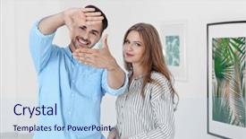  Presentation with art gallery - Cool new presentation theme with interior design presntation - young couple in art gallery backdrop and a light blue colored foreground