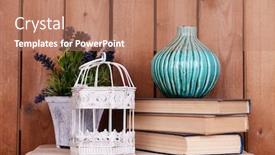  Presentation with cage - Amazing PPT theme having interior-design-with-decorative-vase backdrop and a coral colored foreground