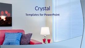  Presentation with interior design - Slide set enhanced with interior design with lamp and two glasses on end table background and a light blue colored foreground