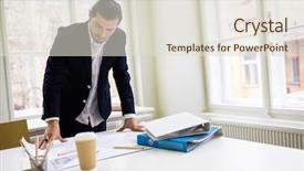  Presentation with interior designer - Theme enhanced with interior designer looking at blueprint on table in creative office background and a lemonade colored foreground