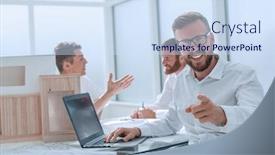  Presentation with interior designer - Slide deck with interior-designer-sitting background and a sky blue colored foreground