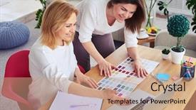  Presentation with females - Amazing slides having interior designers - close-up of smiling females working backdrop and a coral colored foreground