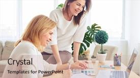  Presentation with internet surfing - Beautiful presentation theme featuring interior designers - mid shot of nice females backdrop and a soft green colored foreground